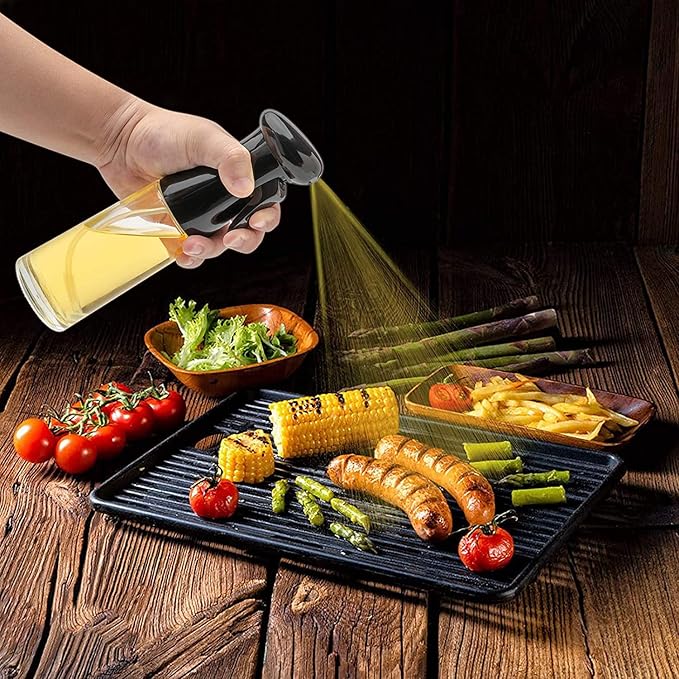 Olive Oil Sprayer for Cooking, 200ml Glass Oil Dispenser Bottle Spray Mister, Refillable Food Grade Oil Vinegar Spritzer Sprayer Bottles for Kitchen, Air Fryer, Salad, Baking
