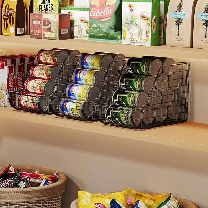 X-cosrack Stackable Can Organizer for Pantry 3Pack，Standing Dispenser Storage Bins,Metal Wire Basket Beverage Pop Soda Rack Stand Kitchen Pantry Countertop Cabinets,Stacking Canned Food Holder