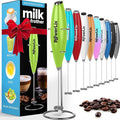 PowerLix Powerful Handheld Milk Frother With Stand Battery Operated Foam Maker Frother Wand For Coffee (A Black) (Green)