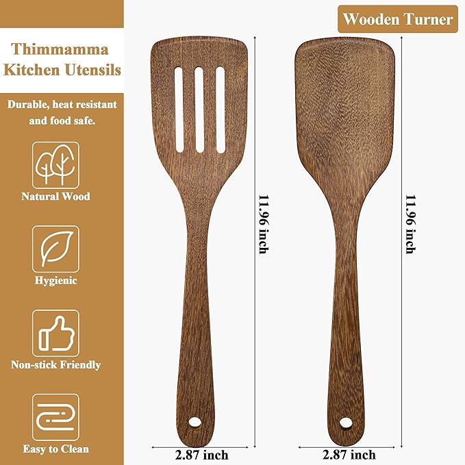 4 Pack Wooden Spatula for Cooking, Non-stick Turner Acacia Wood Spatula for Kitchen Use, Handmade Non-Toxic Cooking Spatula Set for Kitchen Gifts, Ideal Cookware Utensils for Cooking Eggs, Fish