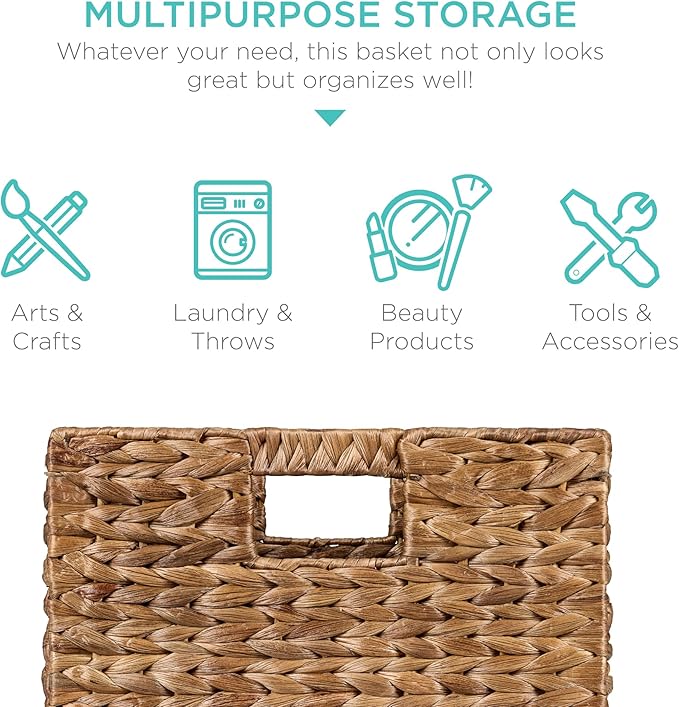 Best Choice Products 12x12in Pack of 5 Cube Storage Baskets, Water Hyacinth Multipurpose Collapsible Organizers, Handwoven Laundry Totes for Laundry, Living Room, Kids Room & Nursery - Chestnut