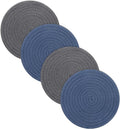 SHACOS 8 Inch Trivets for Hot Dishes, 4 Pcs Cotton Trivets Mats for Kitchen, Hot Pads for Countertops and Table, Heat-Resistant Pot Holders for Hot Pots and Pans(Blue+Dark Grey)