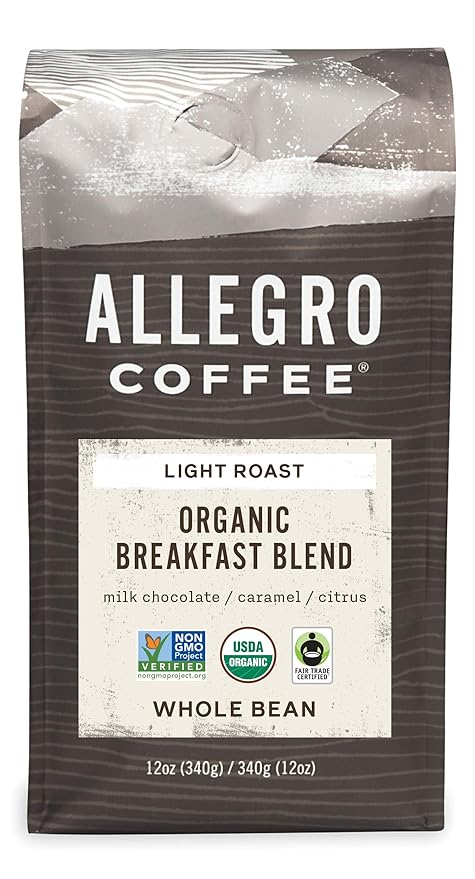 Allegro Coffee Organic Breakfast Blend Whole Bean Coffee, 12 oz