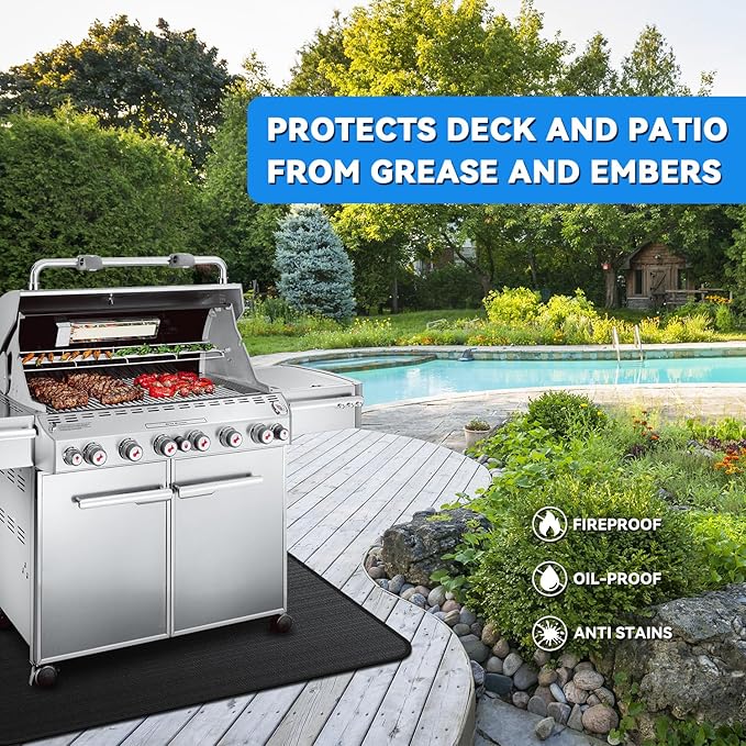 Large 60 x 40 inch Under Grill Mats for Outdoor Grill, Double-Sided Fireproof Deck Patio Protector Mat, Waterproof Oil-Proof BBQ Floor Pad Indoor Fire Pit Fireplace Mat