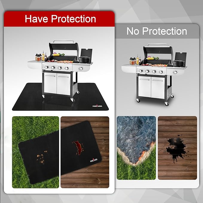 Upgrade 48 x 30 Inch Under Grill Mats for Outdoor Grill, 5-Layer Fireproof/Waterproof/Oil-Proof Grill Pad, Indoor Fireplace/Fire Pit Mat, Deck/Patio/Lawn Protector Mat for Flat Top,Smokers, Gas Grills