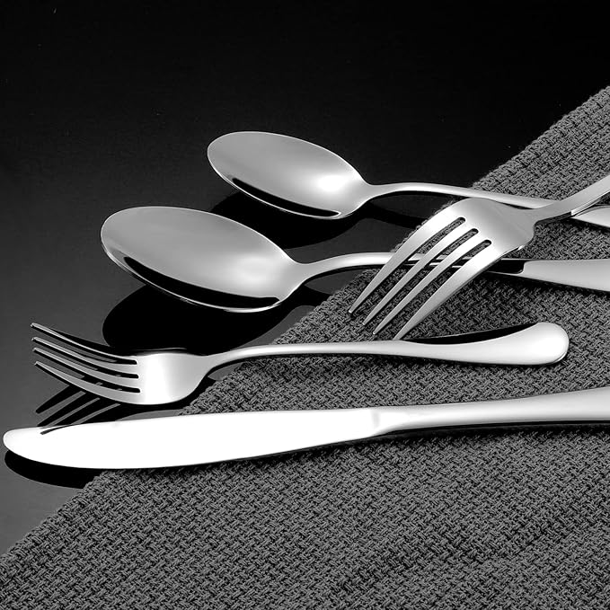 Silverware Set, 40 Piece Stainless Steel Cutlery Sets for 8, Heavy Duty Flatware, Mirror Polished Forks Spoons and Knives Set, Reusable Utensils for Home Kitchen, Dishwasher Safe