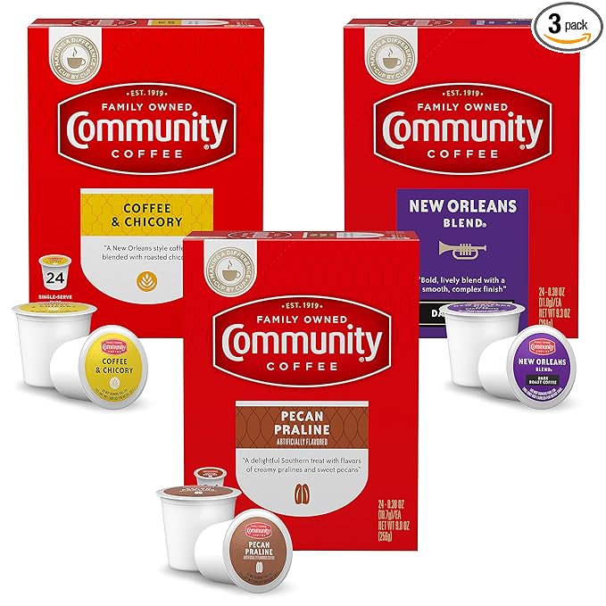Community Coffee Flavors of New Orleans Variety Pack 72 Count Coffee Pods, Medium to Dark Roast, Compatible with Keurig 2.0 K-Cup Brewers, 24 Count (Pack of 3)