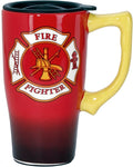 Spoontiques - Ceramic Travel Mugs - Firefighter Cup - Hot or Cold Beverages - Gift for Coffee Lovers