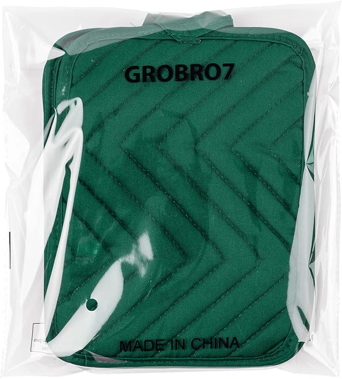 GROBRO7 5Pack Pocket Pot Holders Cotton Heat Resistant Potholder Multipurpose Hot Pads Machine Washable Oven Mitts Heat Pads for Daily Kitchen Baking and Cooking 8.9 x 6.9 in Dark Green
