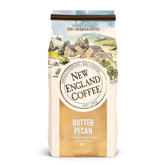 New England Coffee Butter Pecan Medium Roast Ground Coffee, 11oz Bag (Pack of 1)