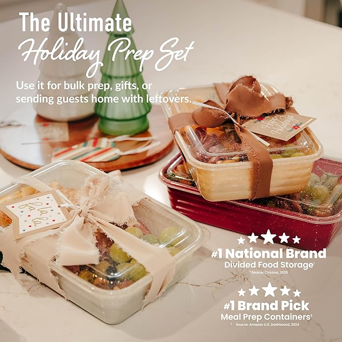 Bentgo Prep 60-Piece Holiday Food Storage Set - 1-Compartment Meal Prep Containers, 4-Cup Capacity, Reusable, Durable, PFAS & BPA-Free, Microwave/Freezer/Dishwasher Safe (Holiday Glitter Collection)