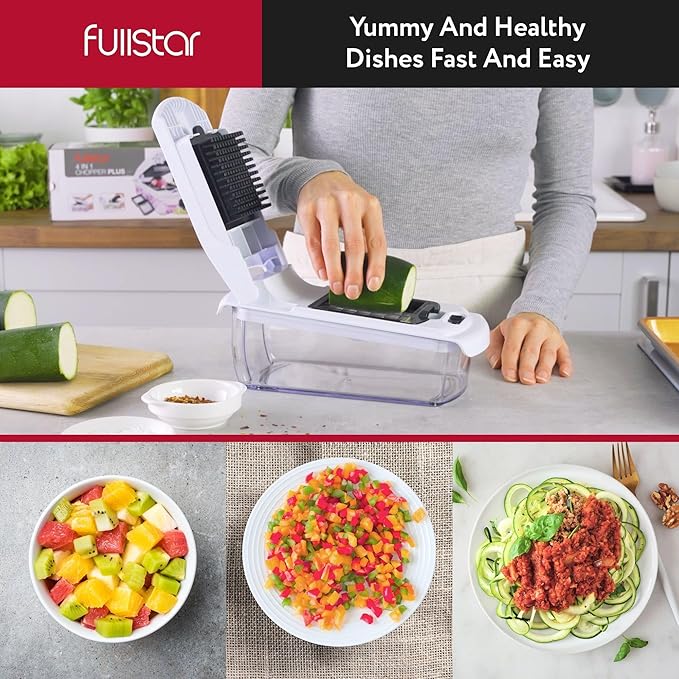 Fullstar The Original Pro Chopper - Vegetable Chopper and Spiralizer, Food Chopper with Container, Fruit Slicer, Kitchen Gadgets & Gifts, Home Essentials (2 in 1, White)