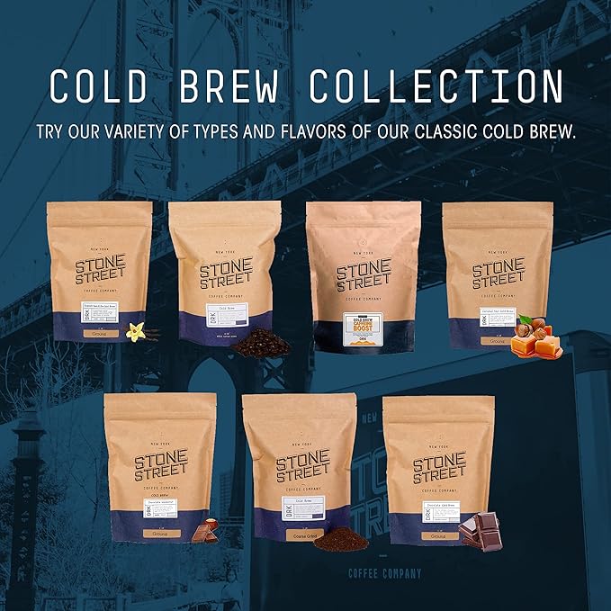Stone Street Cold Brew Coffee, Strong & Smooth Blend, Low Acid, 100% Arabica, Gourmet Coffee, Whole Bean, Dark Roast, Colombian Single Origin, 5 LB