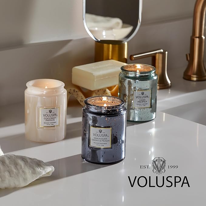 Voluspa Rose Petal Ice Cream, Large Candle Jar, 18 Ounce, 100 Hour Burn Time, Coconut Wax for Clean Burning, Handcrafted in The USA