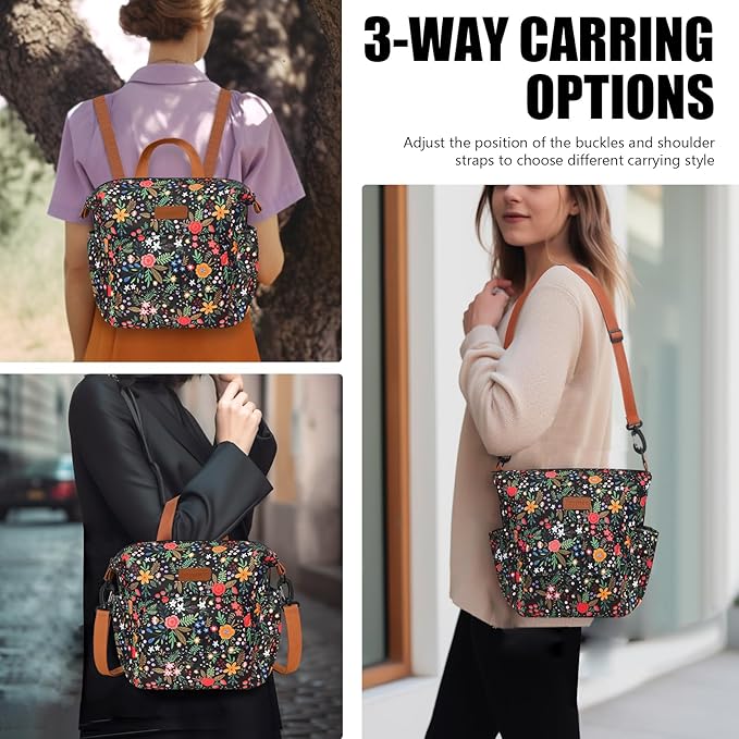 Joymee Lunch Bag Women Insulated Lunch Box Reusable Leakproof Large Spacious Cooler Tote for Women Men Adult with Bottle Holder and Side Pockets for Work Office Travel Picnic -08 Multi-Floral