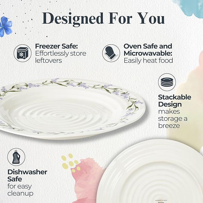 Portmeirion Sophie Conran Lavandula 11 Inch Dinner Plate, Lavender Sprig Design in Soft Purple & Green - Elegant Porcelain Dish for Spring Meals, Garden Parties, Special Events & Everyday Dining