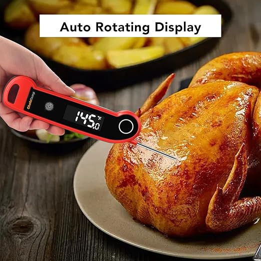 ChefsTemp Digital Instant Read Meat Thermometer with Ambidextrous Backlit for Grilling, Food, BBQ, Kitchen Cooking, Oil Deep Frying & Candy (Red)