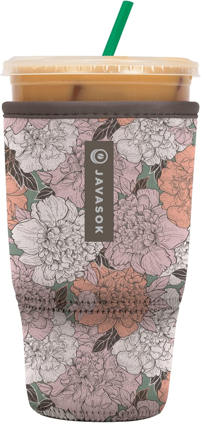 Sok It JavaSok Iced Coffee & Cold Soda Insulated Neoprene Cup Sleeve (Carnations, Large: 30-32oz)