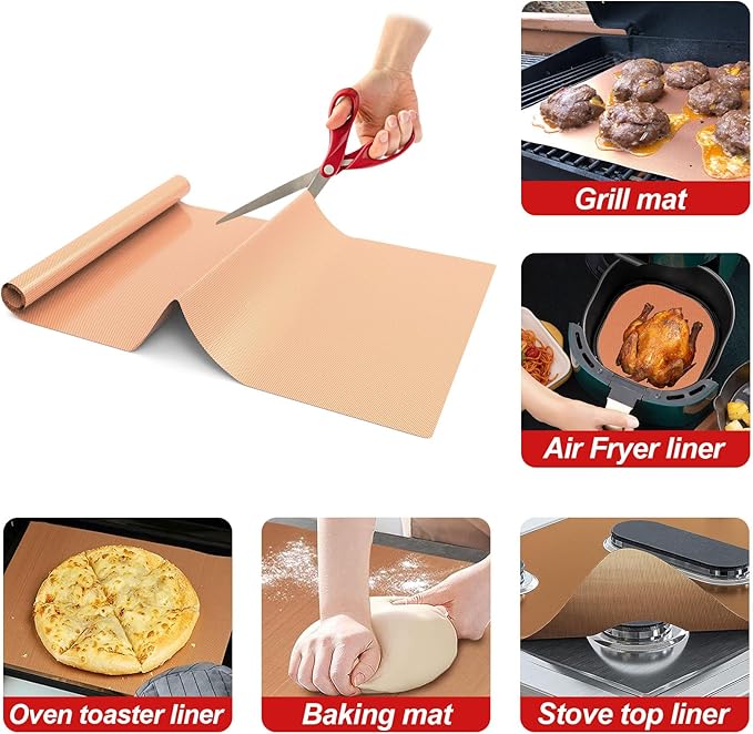 UBeesize 2 Pack Nonstick Copper Grilling Mats for 22 Inch Blackstone Griddle, Resuable Cooking Mats for Grilling, BPA and PFOA Free Heavy Duty BBQ Grill Mats, Griddle Accessories Kit -22 x 16 Inch