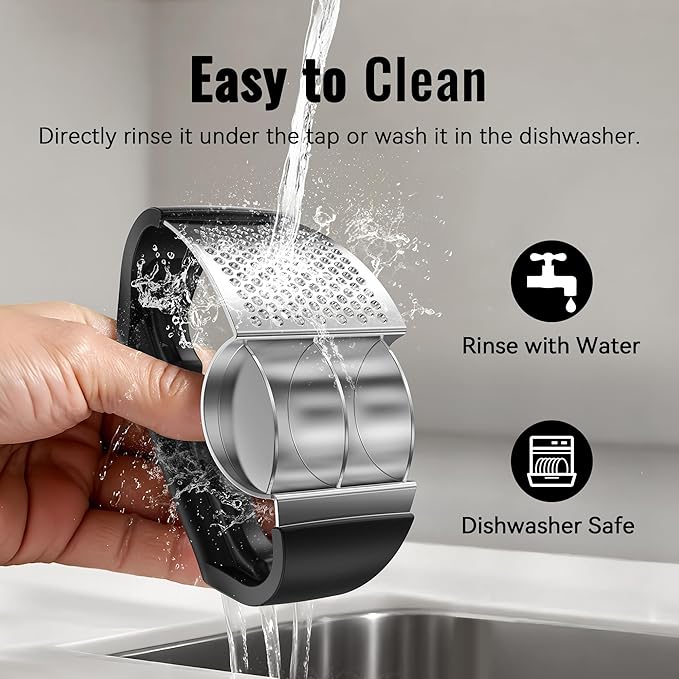 Garlic Press Rocker - Stainless Steel Garlic Crusher, 2-in-1 Easy Kitchen Gadget for Effortless Smashing