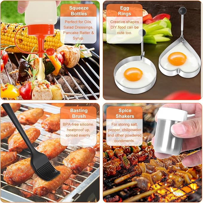27PCS Griddle Accessories Grill Tools Kit Flat Top Grill Utensils Set, Birthday Gifts for Dad Outdoor Grilling Camping BBQ for Men with Stainless Steel Spatula, Burger Press