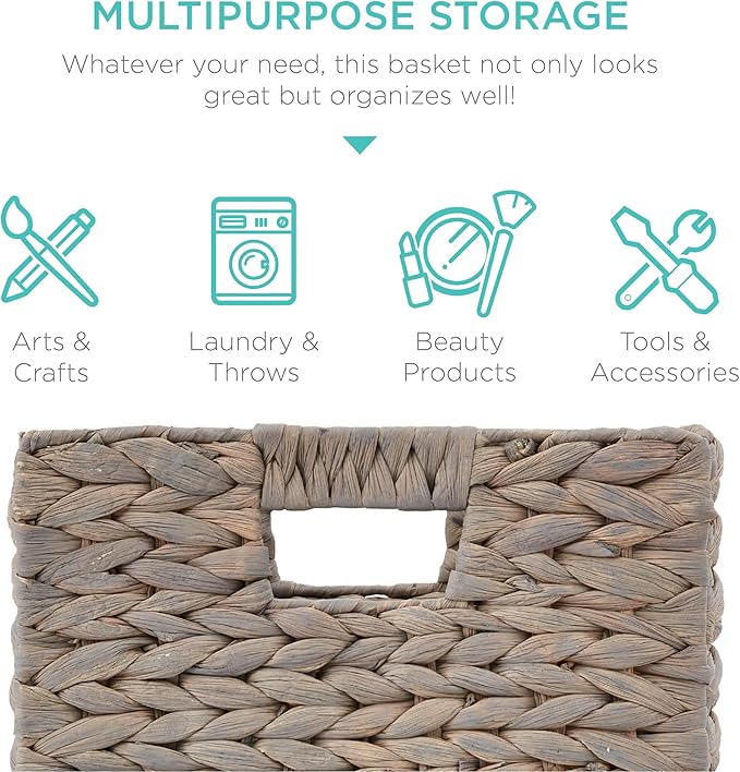 Best Choice Products 10.5x10.5in Pack of 5 Cube Storage Baskets, Water Hyacinth Multipurpose Collapsible Organizers, Handwoven Laundry Totes for Laundry, Living Room, Kids Room & Nursery - Gray