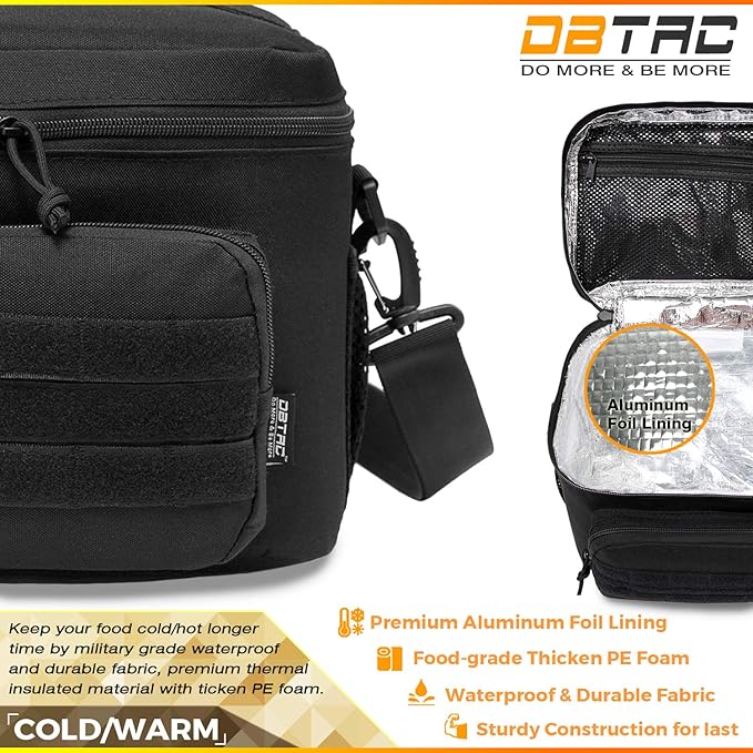 DBTAC Tactical Lunch Bag for Men Women, 12 Cans Insulated Lunch Box for Adult | 9L Leakproof Lunch Cooler Tote for Work Office Outdoor Travel | Soft Easy To Clean Liner x2