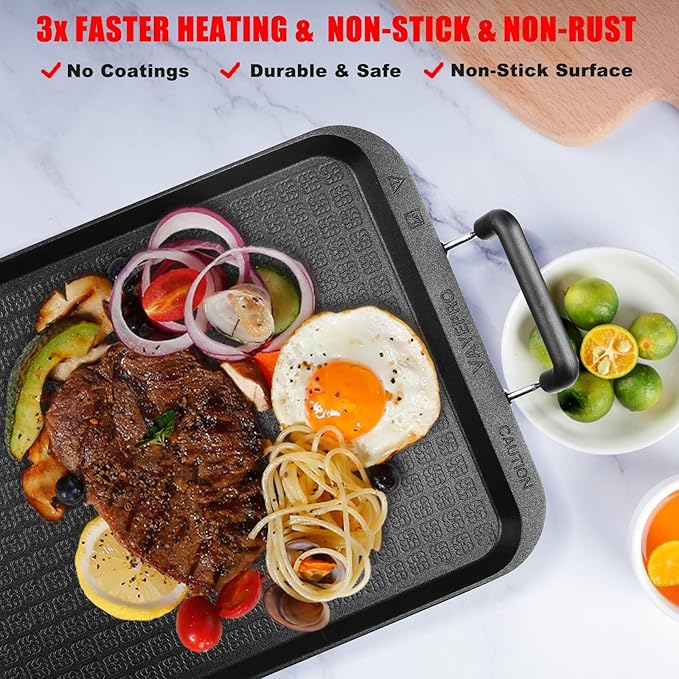 22"x12" Large Family Griddle Pan - Double Burner Griddle Comals Para Tortillas Grande, Non-Stick PFOA-Free Aluminum Grill Pan for Gas Stove/electric stovetops/Indoor/Outdoor Camping
