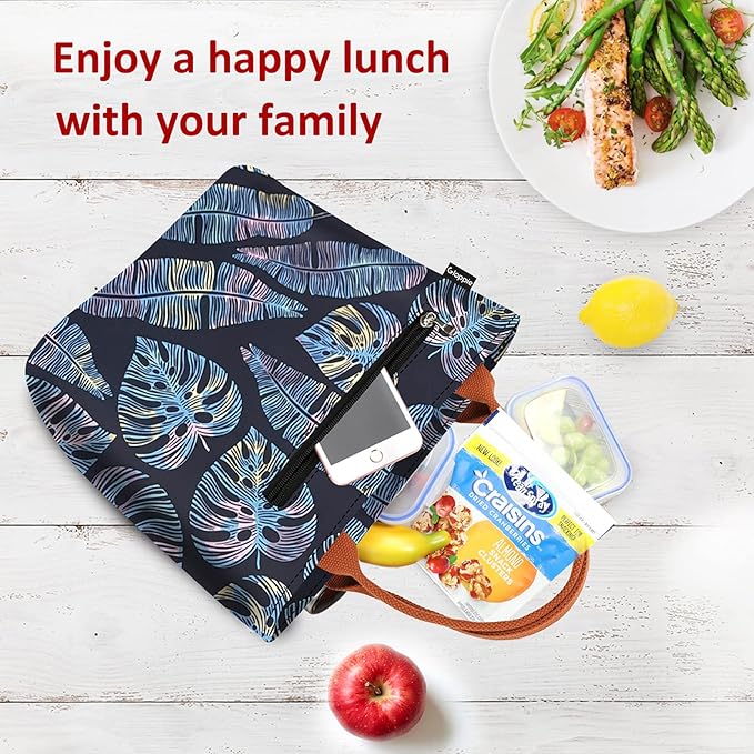 Gloppie Lunch Box for Women Adult Lunch Bag Women Insulated Lunch Tote for Work Loncheras para mujer 9L Yellow Blue Leaves