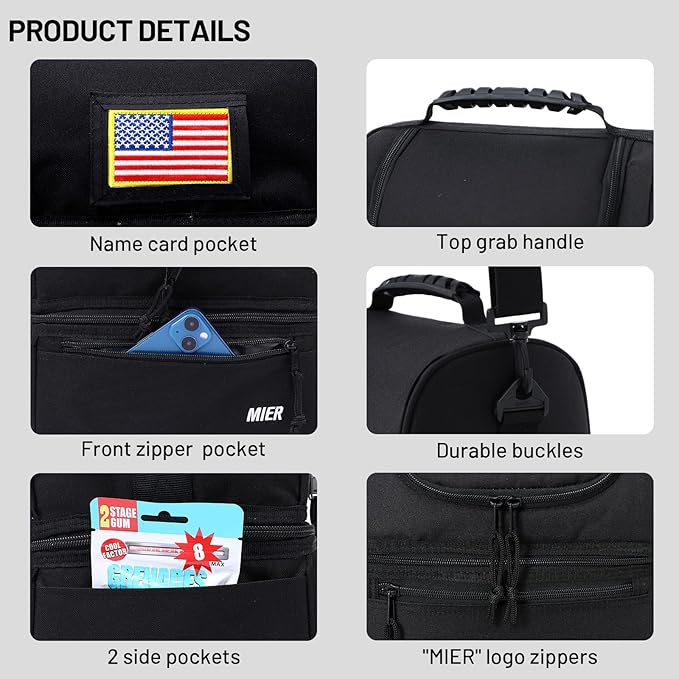 MIER 2 Compartment Lunch Bag for Men Women, Leakproof Insulated Cooler Bag for Work, Black