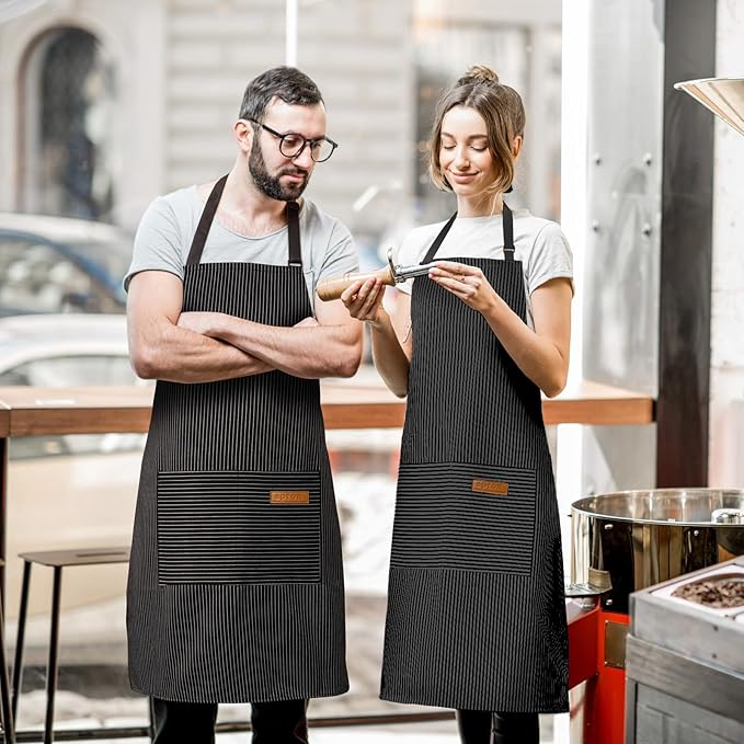 2 Pack Adjustable Bib Apron with 2 Pockets Chef Cooking Kitchen Restaurant Aprons for Women Men