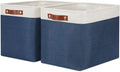 HNIZGE Large Rectangle Basket Fabric Baskets for Organizing [2 Pack] Tall Storage Basket Navy Blue Baskets 16" x 11.8" x 11.8" Shelf Baskets for Storage Linen Closet Organizers (Blue&White)