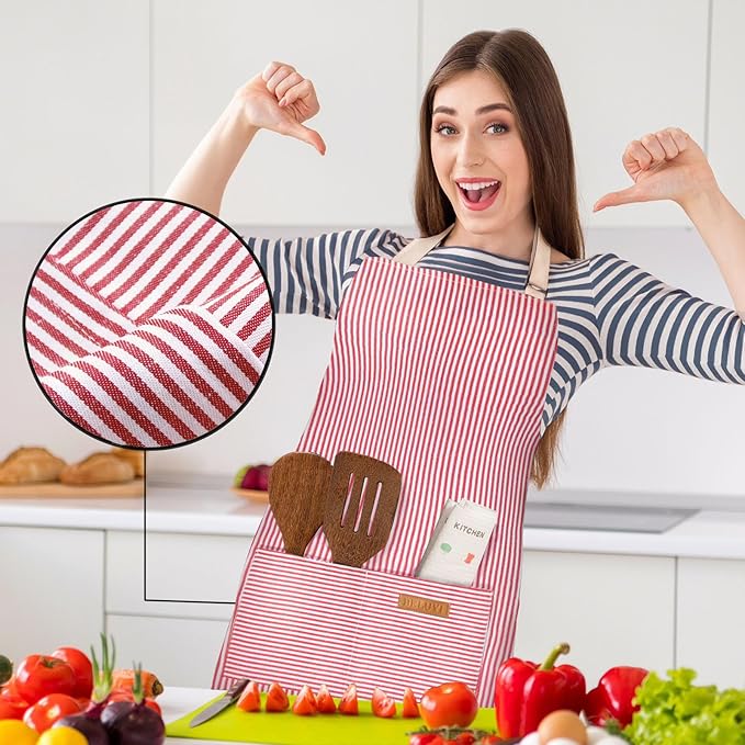 2 Pack Adjustable Bib Apron with 2 Pockets Chef Cooking Kitchen Restaurant Aprons for Women Men