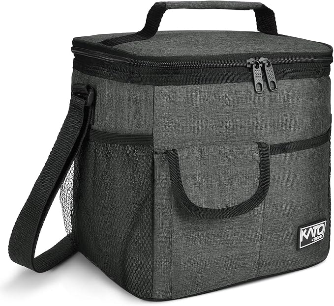 Tirrinia Insulated Large Lunch Bag for Women Men, Leakproof Lunch Box Containers for Adults, Work, School, Soft Lunchbox for Kids, Boys, Adult Cooler Bag for Picnic, Hiking,Beach,Charcoal