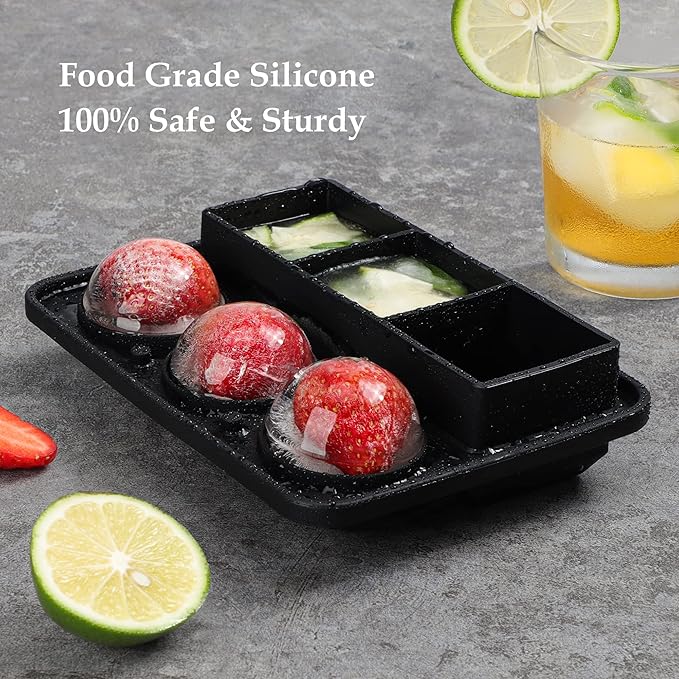 Ice Cube Trays 2 Pack, Morfone Silicone Round Ice Ball Molds& Square Large Ice Molds Combo with Lids, Funnel Design Easy-Release Reusable Ice Ball Maker for Whiskey, Cocktail, Bourbon, Homemade Drinks