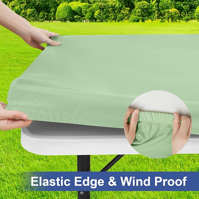 homing Rectangle Table Cloth Cover, Waterproof Polyester Elastic Fitted Tablecloth, Fits for 5 Foot Folding Tables, Washable Table Protector for Picnic, Camping, Outdoor (Green, 30" x 60")