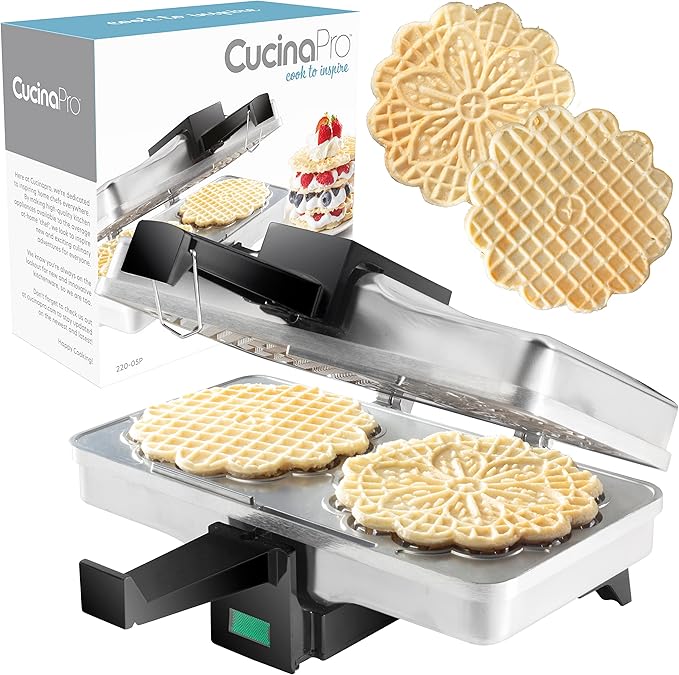 Pizzelle Maker- Polished Electric Holiday Baker Press Makes Two 5-Inch Cookies at Once- Christmas Baking Supplies for Party- Italian Dessert Treat Making with Recipe Guide- Cookie Swap Gift for Her