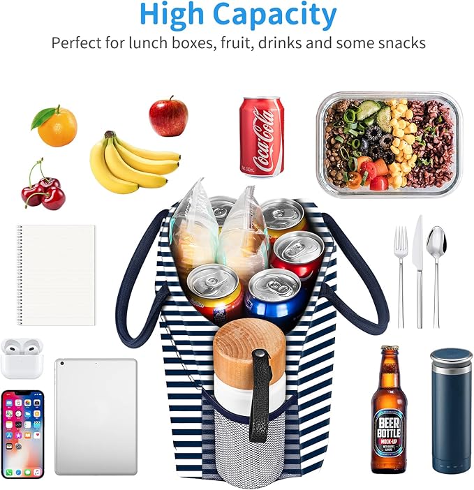 DALINDA Lunch Bag Women, Lunch Box for Women Men Reusable Insulated Lunch Tote Bag, Handbags Case High Capacity for Travel Work Picnic, Navy Blue