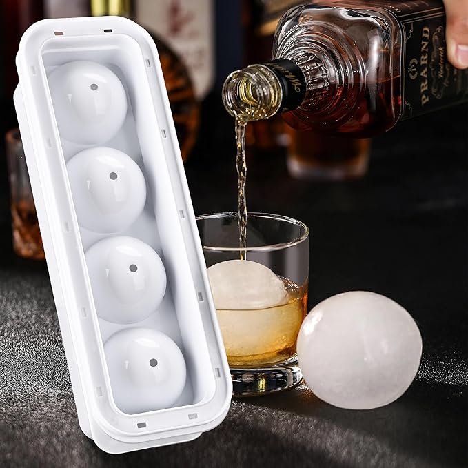 Premium Ice Cube Tray with Lid - BPA-Free Round Ice Cube Mold, Easy-Release Reusable Ice Cubes, Durable Sphere Ice Mold for Cocktails & Beverages, Stackable Ice Molds for Whiskey