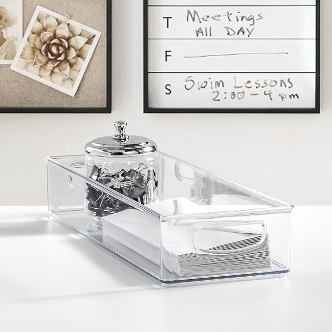 iDesign Slim Extra Long Clear Storage Bin, Narrow Stackable Organizer for Kitchen or Pantry
