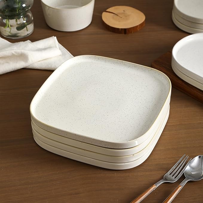 Stone Lain Cairo 24-Piece Dinnerware Set Stoneware, Plates and Bowls Set, Microwave and Dishwasher Safe, Includes Dinner and Salad Plates, Cereal Bowls, Dish for 8, White Speckled
