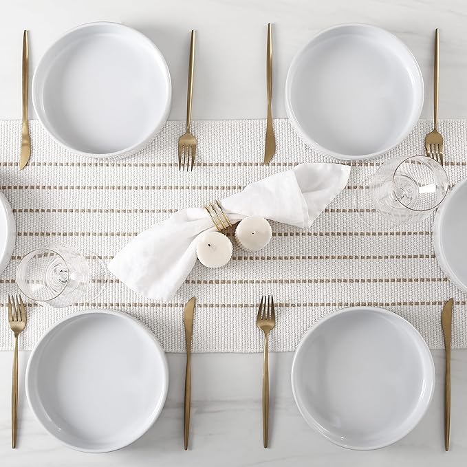 Stone Lain Celina Stoneware Bowl Set, 4-Piece Pasta Bowls for Kitchen, Ceramic Serving for Noodles, Fruit, Cereal, Dinner - Microwave & Dishwasher Safe, White