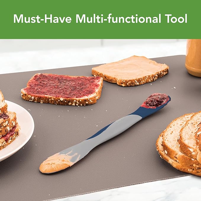 Tovolo Mini Scoop and Spread Tool for Kitchen Meal Prep Small Sandwich Spreader Spatula for Peanut Butter Jelly, Silicone BPA Free Dishwasher Safe Scooper Spreader, Deep Indigo and Oyster Gray