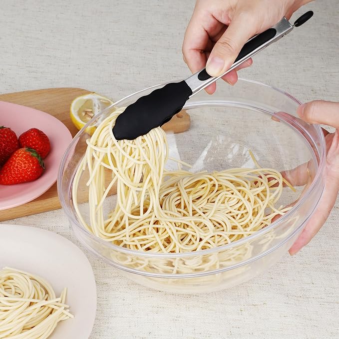 Hotec Mini Silicone Kitchen Tongs for Cooking - 7-Inch Small Serving Tongs with Silicone Tips, Set of 3 (Black)