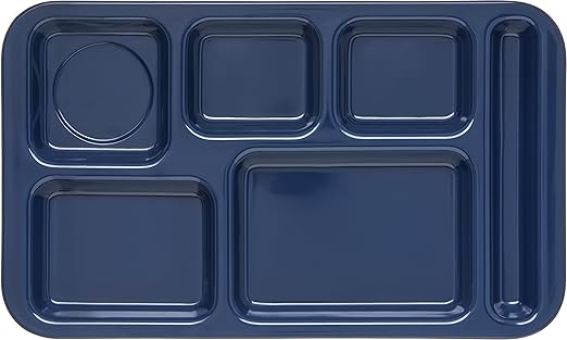 Carlisle FoodService Products Plastic Meal Tray Righ-Handed Heavyweight Lunch Tray with 6-Compartments for Schools, Cafeterias, and Dining Halls, Melamine, 15 x 9 Inches, Dark Blue, (Pack of 12)