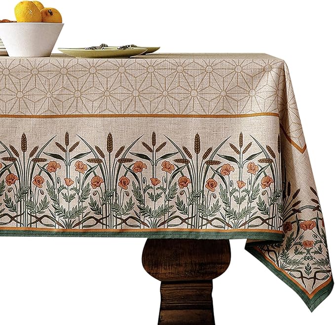 patdrea Designer Linen Light Brown Small Square Table Cloth,Vintage French Breathable Floral Tablecloth,Decor Table Cover for Kitchen Dining,Parties,Christmas,Thanksgiving,55"x55"-Cudillero