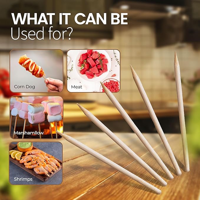 Alpine Cuisine Bamboo BBQ Skewers - 6" Kebab Sticks (50 Count) for Appetizers & Smores