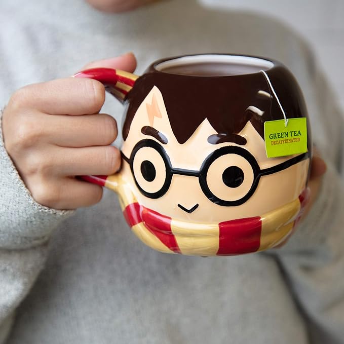 Harry Potter Figural Coffee Mug, 24 oz - Cute Chibi Design with Gryffindor Scarf Handle - Ceramic