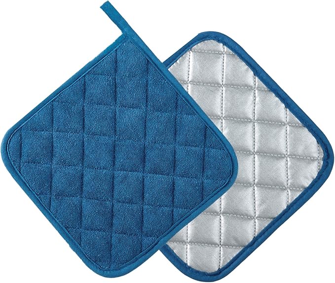 Pot Holders Buffalo Plaid Cotton Heat Resistant Potholder, Pot Holder, Hot Pads, Trivet for Cooking and Baking (5, Federal Blue)