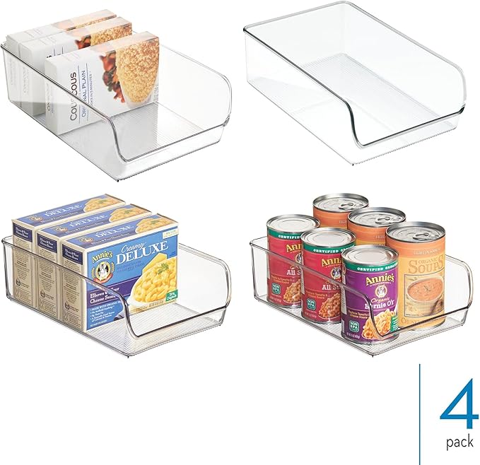 iDesign Plastic Pantry Organizer Bins - Storage Bin for Cabinets or Fridge - Set of 4 - Clear